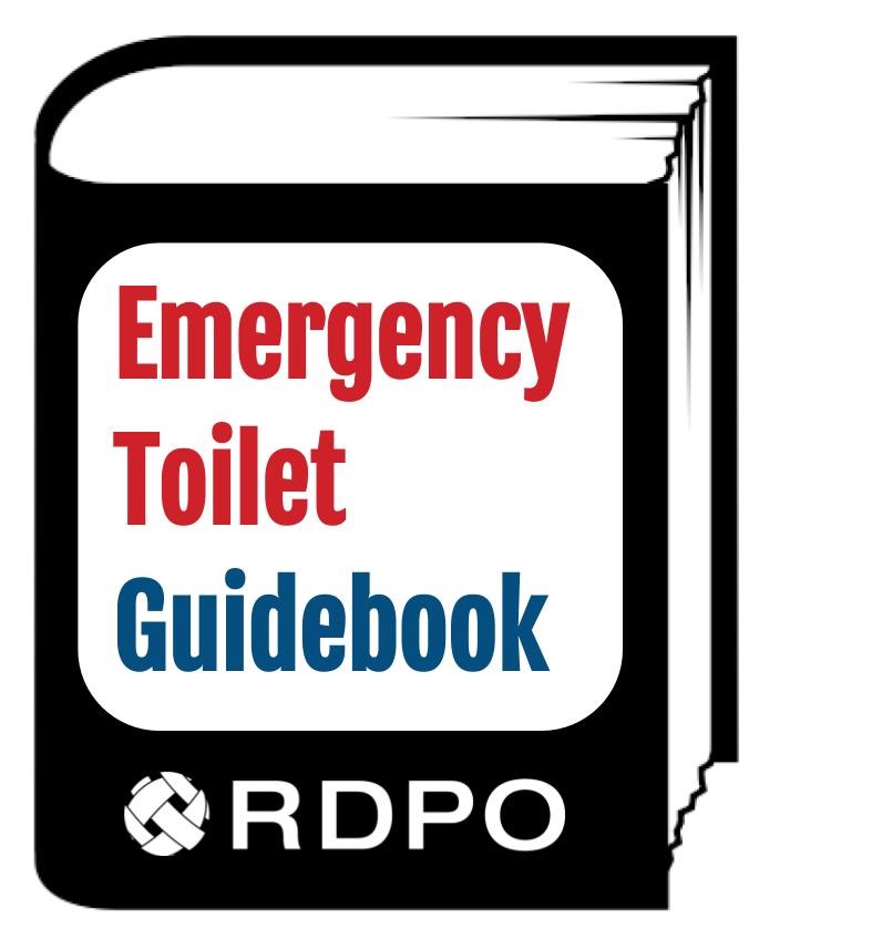 Book with the words Emergency Toilet Guidebook on the front, as well as the RDPO logo.