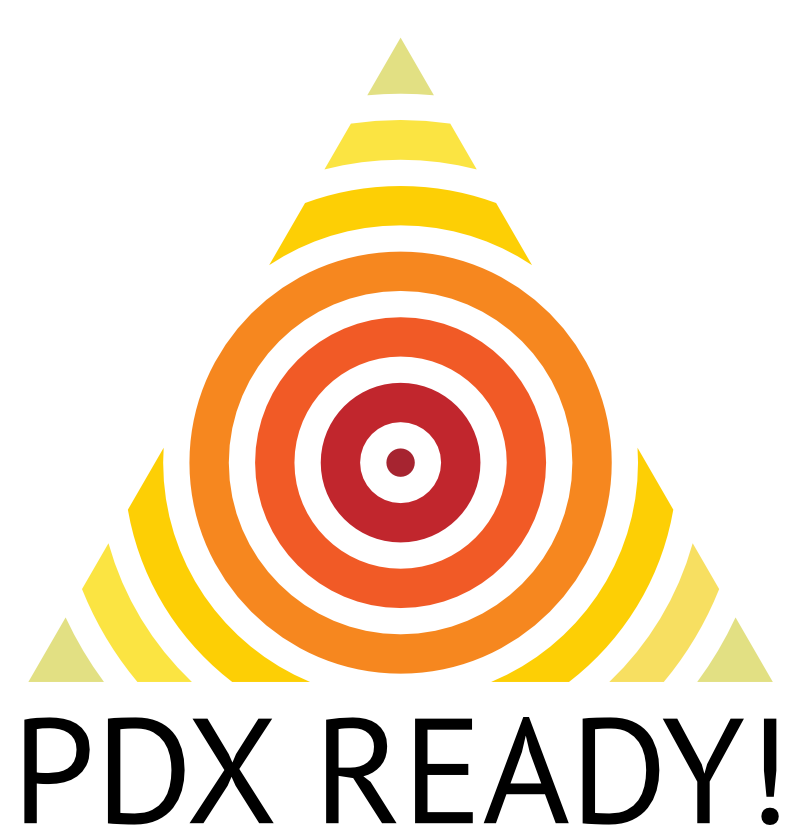 PDX Ready logo. It's triangular with concentric circles inside. 