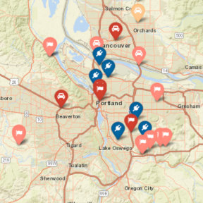 Portland-area map with icons on it that indicate current alerts.